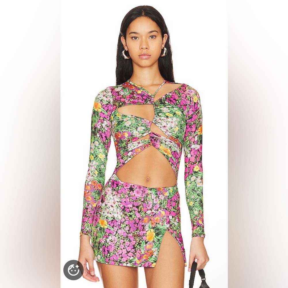 AFRM Multicolor Floral Cut-Out Bodysuit & Matching Skirt